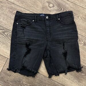 Scoop Black Distressed Denim Jean Shorts High Waist 10” above the knee 8” SZ 14